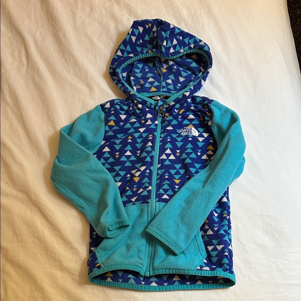 Kids North Face Blue and Teal Triangle Hoodie
